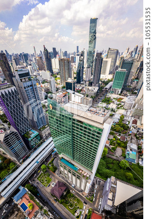 Aerial view of Sathorn and Saphan Taksin districts in Bangkok, Thailand Aerial view of Sathorn and Saphan Taksin districts in Bangkok, Thailand 105531535