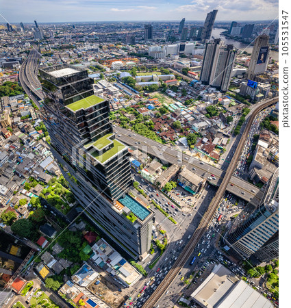 Aerial view of Sathorn and Saphan Taksin districts in Bangkok, Thailand Aerial view of Sathorn and Saphan Taksin districts in Bangkok, Thailand 105531547