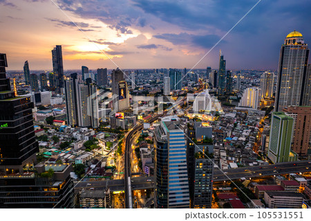 Aerial view of Sathorn and Saphan Taksin districts in Bangkok, Thailand Aerial view of Sathorn and Saphan Taksin districts in Bangkok, Thailand 105531551