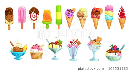 Ice cream vector illustration, icecream scoops and cone cartoon