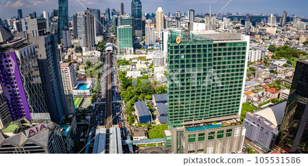 Aerial view of Sathorn and Saphan Taksin districts in Bangkok, Thailand Aerial view of Sathorn and Saphan Taksin districts in Bangkok, Thailand 105531586