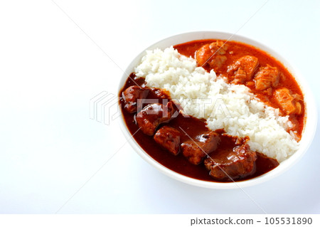 European-style beef curry and butter chicken curry 105531890