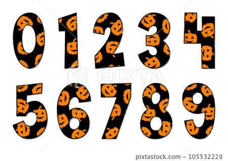 Handcrafted Halloween Party Number. Color Creative Art Typographic Design Handcrafted Halloween Party Number. Color Creative Art Typographic Design 105532228