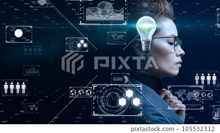 Successful business leader in digital world, DX cyber security, internet safety image 105532312