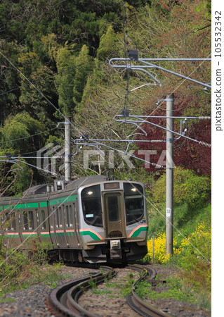 春天運行在仙山線上的E721系列列車_2023年4月22日拍攝的照片 105532342