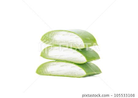 Fresh aloe vera slice isolated on white background. Gel from the leaves of aloe plants used for medicine and skin care. Close up. 105533108