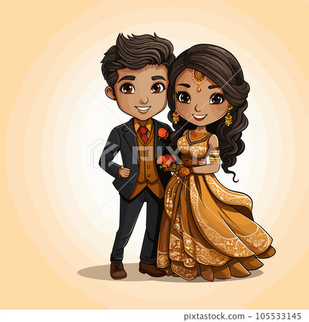 Indian couple hand-drawn comic illustration. Indian couple. Vector doodle style cartoon illustration Indian couple hand-drawn comic illustration. Indian couple. Vector doodle style cartoon illustration 105533145