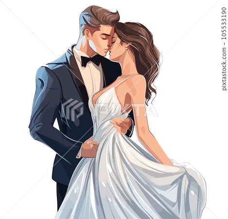 Wedding hand-drawn comic illustration. Wedding. Vector doodle style cartoon illustration 105533190