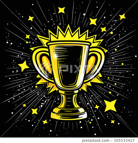 Winner cup hand-drawn comic illustration. Winner cup. Vector doodle style cartoon illustration 105533427