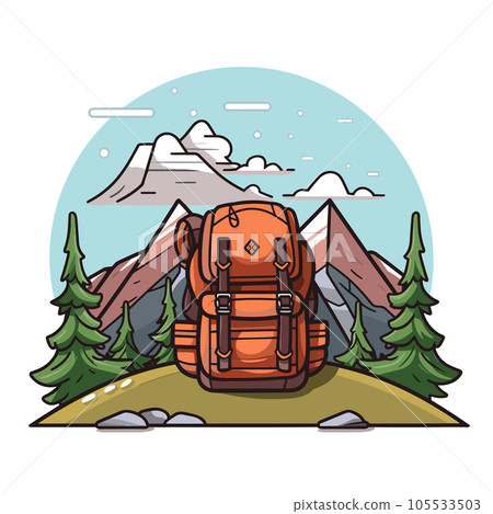 Hiking backpack hand-drawn comic illustration. Hiking backpack. Vector doodle style cartoon illustration Hiking backpack hand-drawn comic illustration. Hiking backpack. Vector doodle style cartoon illustration 105533503