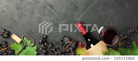 Wine composition on dark rustic background copy space Wine composition on dark rustic background copy space 105533868
