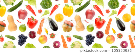 Seamless pattern of vegetables, fruits and berries isolated on white Seamless pattern of vegetables, fruits and berries isolated on white 105533985