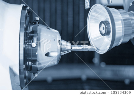 Close up scene the ball nose end mill tool regrinding process on regrinding machine. 105534309