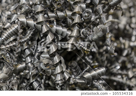 Close-up scene of  the metal materials scrap from turning process. 105534316