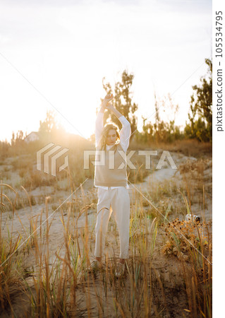 Portrait of elegant, luxury woman posing in nature. People, lifestyle, relaxation concept. 105534795