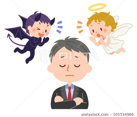 被天使和惡魔低聲思考的男學生-插圖素材 [105534966] - PIXTA圖庫