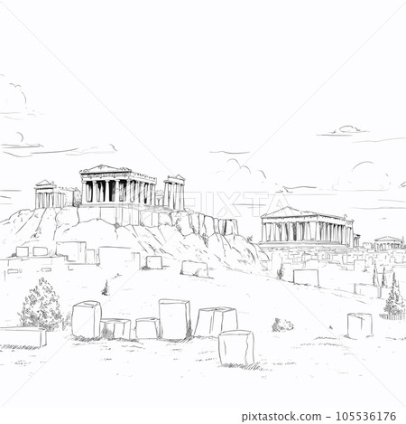 Acropolis hand-drawn comic illustration. Acropolis. Vector doodle style cartoon illustration 105536176