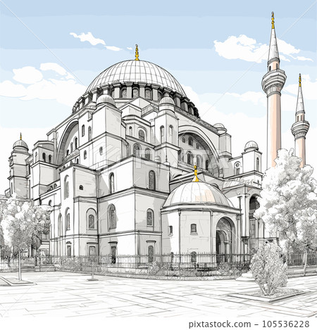 Hagia Sophia hand-drawn comic illustration. Hagia Sophia. Vector doodle style cartoon illustration 105536228