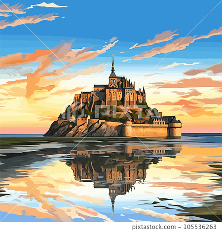 Mont Saint-Michel hand-drawn comic - Stock Illustration