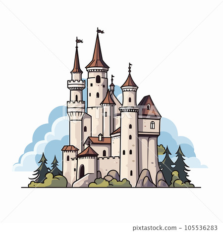 Neuschwanstein castle hand-drawn comic illustration. Neuschwanstein. Vector doodle style cartoon illustration 105536283