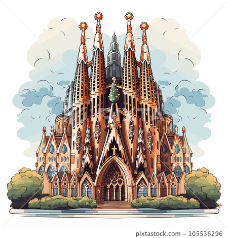 Sagrada Familia hand-drawn comic illustration. Sagrada Familia. Vector doodle style cartoon illustration 105536296