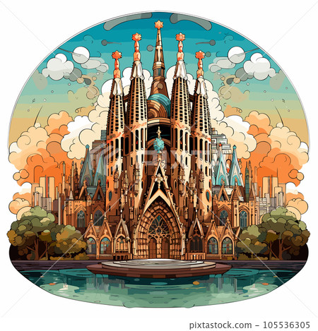 Sagrada Familia hand-drawn comic illustration. Sagrada Familia. Vector doodle style cartoon illustration Sagrada Familia hand-drawn comic illustration. Sagrada Familia. Vector doodle style cartoon illustration 105536305