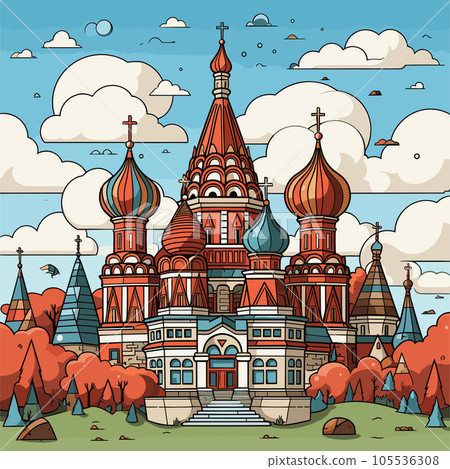 Saint Basil's Cathedral hand-drawn comic illustration. Cathedral of Vasily the Blessed. Vector doodle style cartoon illustration Saint Basil's Cathedral hand-drawn comic illustration. Cathedral of Vasily the Blessed. Vector doodle style cartoon illustration 105536308
