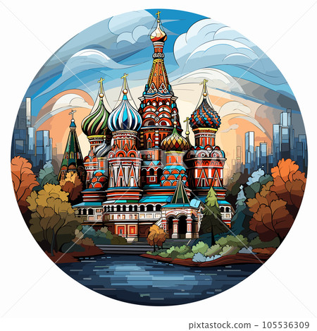 Saint Basil's Cathedral hand-drawn comic illustration. Cathedral of Vasily the Blessed. Vector doodle style cartoon illustration 105536309