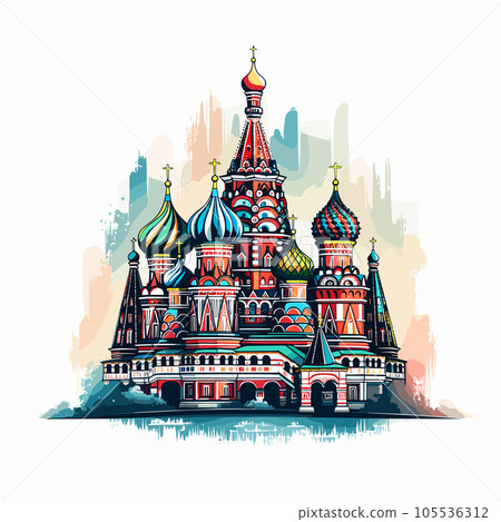 Saint Basil's Cathedral hand-drawn comic illustration. Cathedral of Vasily the Blessed. Vector doodle style cartoon illustration 105536312