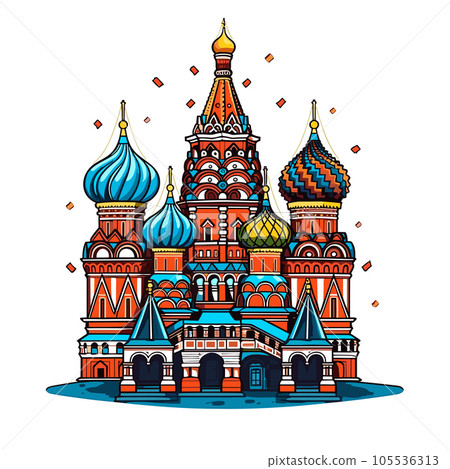 Saint Basil's Cathedral hand-drawn comic illustration. Cathedral of Vasily the Blessed. Vector doodle style cartoon illustration 105536313