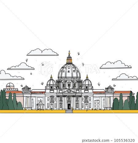 Basilica of Saint Peter hand-drawn comic illustration. Saint Peter's Basilica. Vector doodle style cartoon illustration 105536320