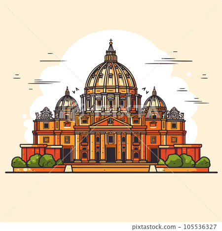 Basilica of Saint Peter hand-drawn comic illustration. Saint Peter's Basilica. Vector doodle style cartoon illustration 105536327