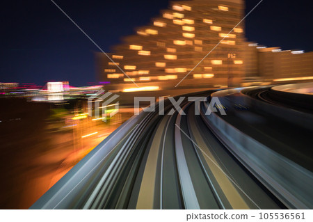 Motion blurred of train moving inside tunnel with 105536561