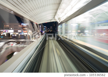 Motion blurred of train moving inside tunnel with 105536562