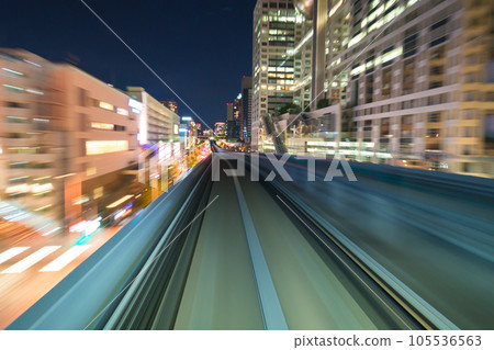 Motion blurred of train moving inside tunnel with 105536563