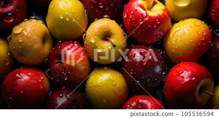 Fresh apple banner. Apples background. Close-up food photography 105536594