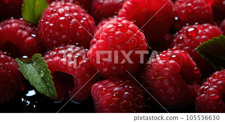 Fresh raspberries banner. Raspberry background. Close-up food photography 105536630
