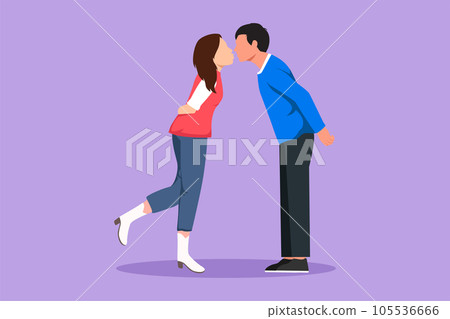 Character flat drawing young boy and pretty girl in love and kissing. Romantic couple lovers kissing each other. Happy man and woman celebrating wedding anniversary. Cartoon design vector illustration Character flat drawing young boy and pretty girl in love and kissing. Romantic couple lovers kissing each other. Happy man and woman celebrating wedding anniversary. Cartoon design vector illustration 105536666