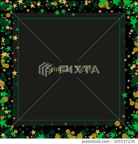 Abstract geometric background with stars and circles in the form of a square frame scattered over a black background 105537130