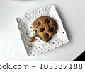 chocolate chip cookies on white plate 105537188