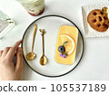 breakfast with coffee, croissant, milk, breakfast 105537189