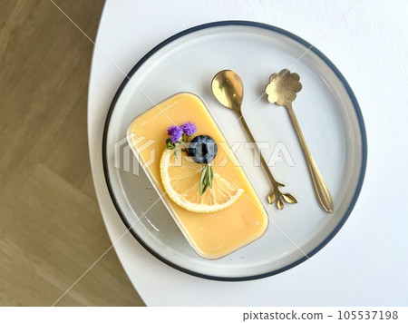 sweet dessert with caramel and ice cream 105537198