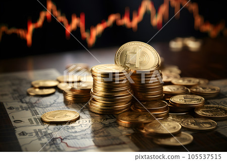 Stock chart bar, trading market, business trend, technical and dollar coin Generative AI Stock chart bar, trading market, business trend, technical and dollar coin Generative AI 105537515