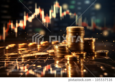Stock chart bar, trading market, business trend, technical and dollar coin Generative  AI 105537516