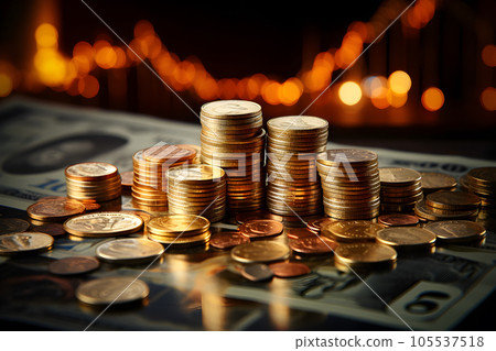 Stock chart bar, trading market, business trend, technical and dollar coin Generative  AI 105537518