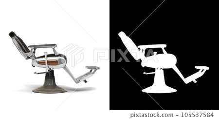 Retro black leather barber chair with chrome inserts right view 3d render on wgite with alpha 105537584