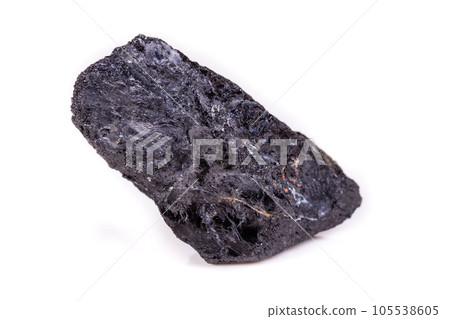 Macro mineral stone sorrel - black tourmaline on white background Macro mineral stone sorrel - black tourmaline on white background 105538605