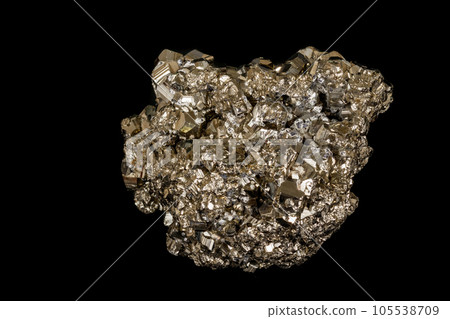Macro mineral pyrite stone black background Macro mineral pyrite stone black background 105538709