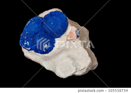 Macro mineral stone Azurite in siltstone against black background 105538734