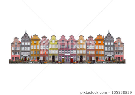multi-storey old houses on a white background 105538839